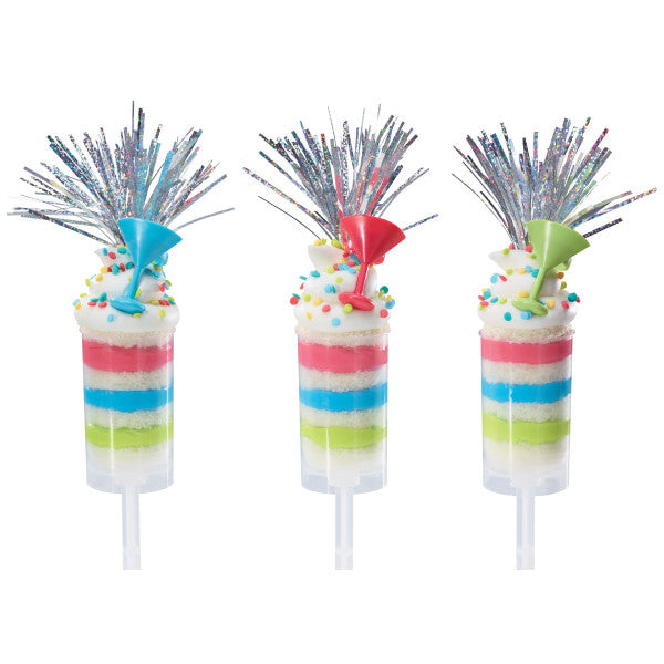 Holographic Silver Spray Mylar Celebration cake and cupcakes picks - set of 24