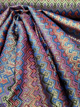Brocade Jacquard Red Gold Geometric Fabric