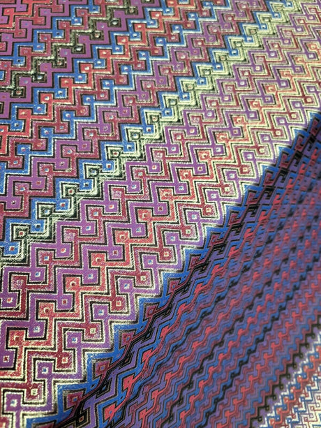 Brocade Jacquard Red Gold Geometric Fabric