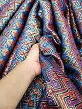 Brocade Jacquard Red Gold Geometric Fabric