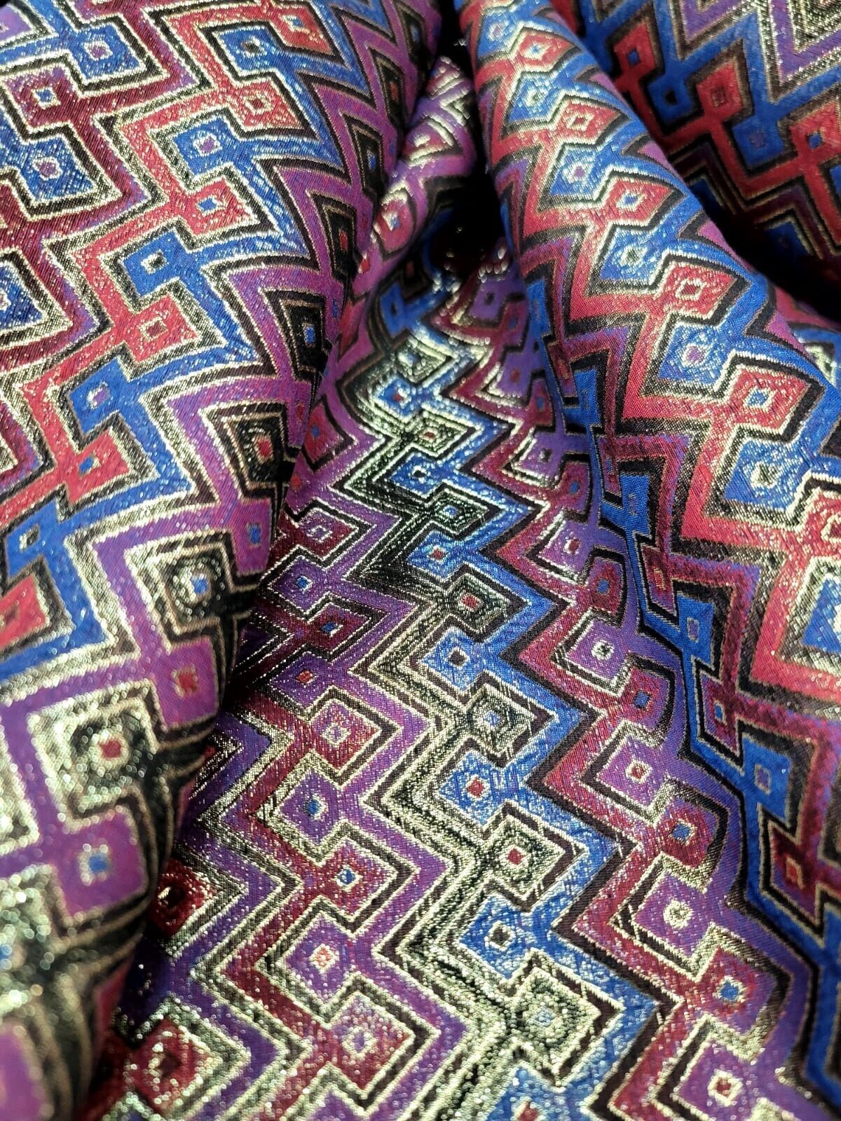 Brocade Jacquard Red Gold Geometric Fabric