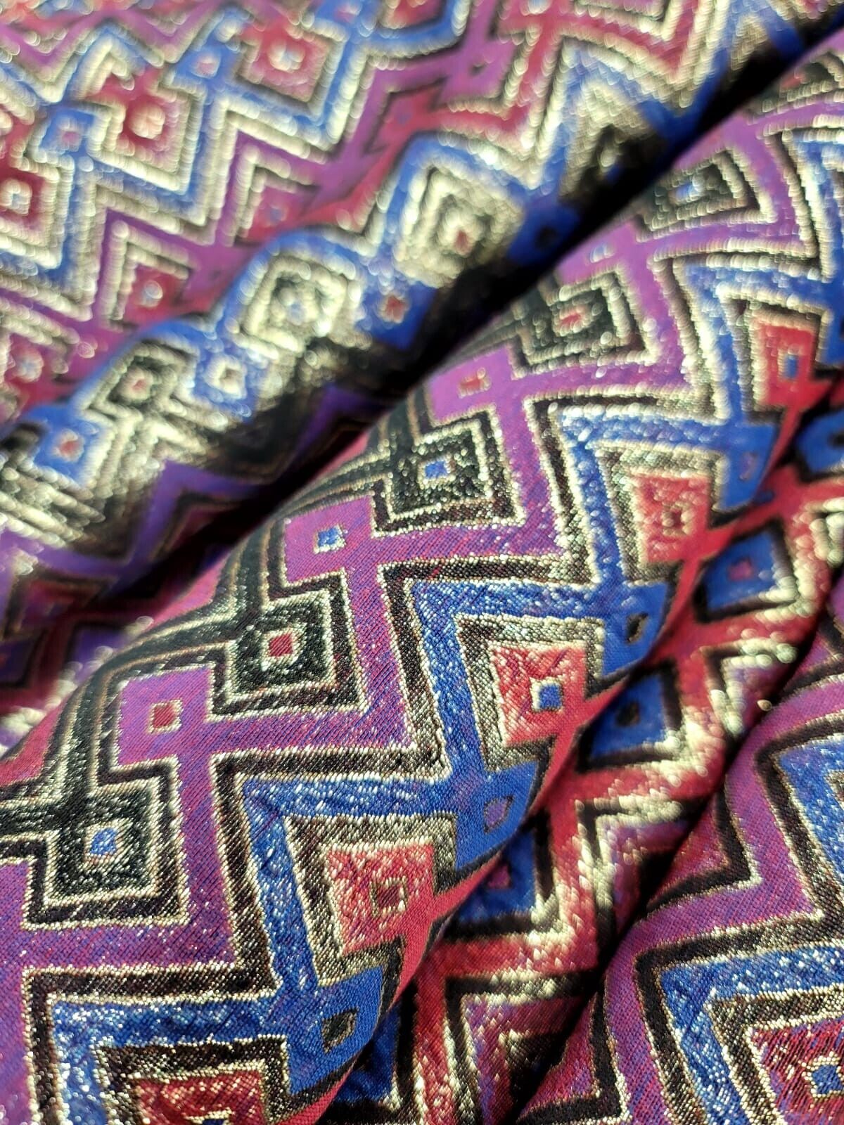 Brocade Jacquard Red Gold Geometric Fabric