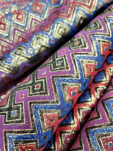 Brocade Jacquard Red Gold Geometric Fabric