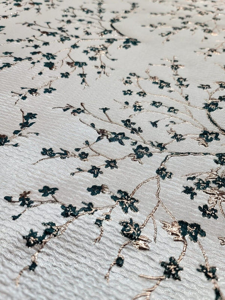 Floral Brocade Jacquard Fabric Hunter Green