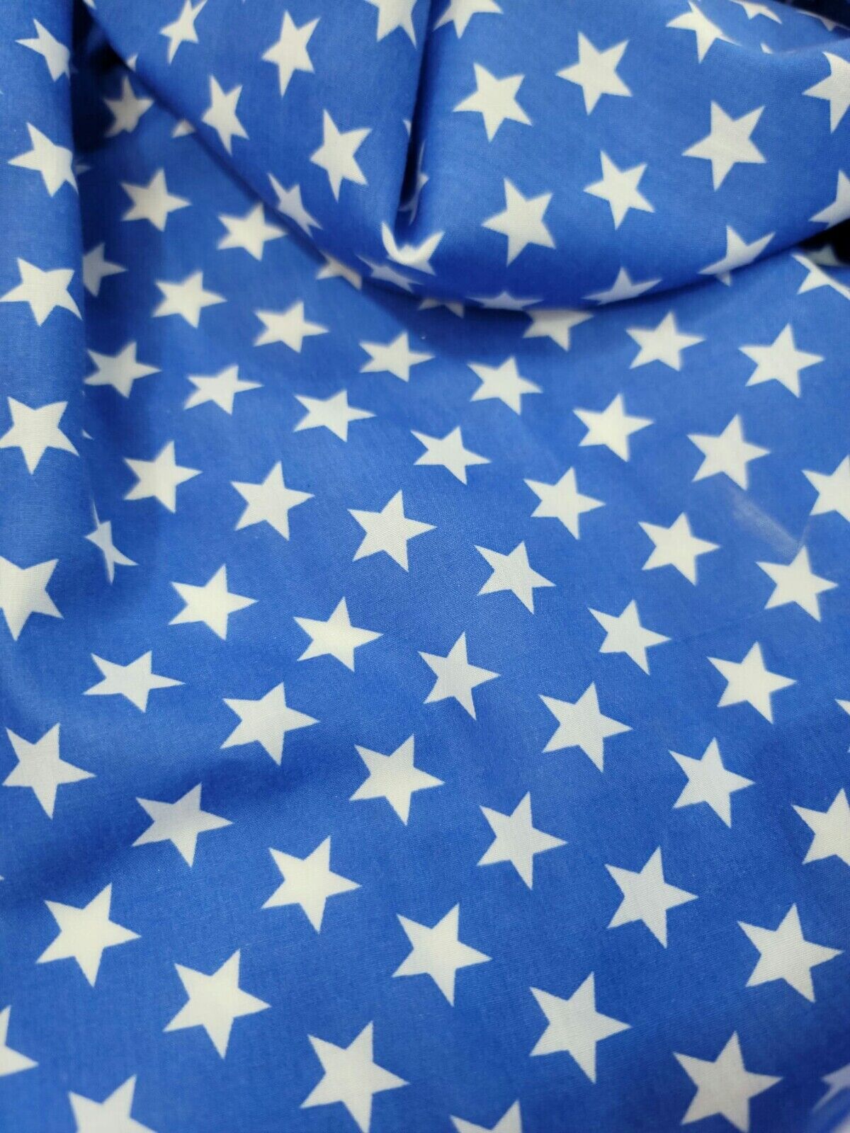 Cotton Fabric White Stars Sky Blue Background