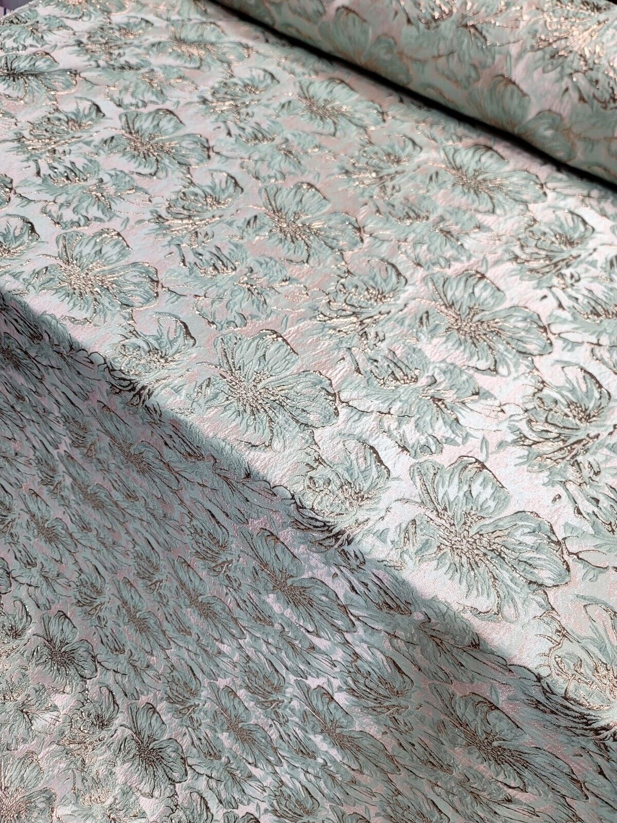 Brocade Jacquard Floral Brocade Mint Green Rose Gold