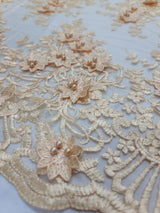 Beaded 3D Floral Lace Pale Yellow