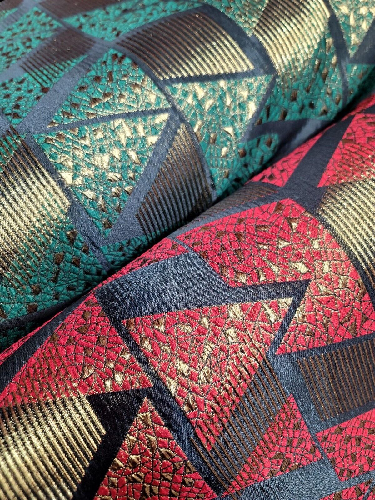 Black and Red Gold Metallic Brocade Fabric