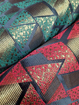 Black and Red Gold Metallic Brocade Fabric