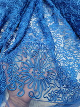 Royal Blue Embroidered Lace Fabric