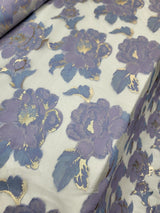 Brocade Floral Organza Fabric Lavender Blue