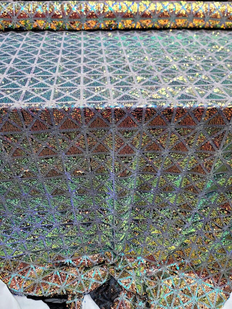 Sequin Stretch Mesh Fabric Green Blue Iridescent on Black