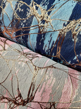 Brocade Jacquard Metallic Navy Blue Sky Blue Gold