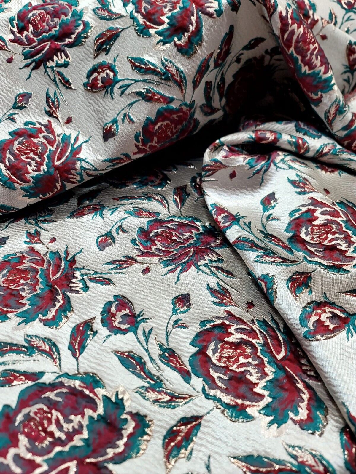 Red Brocade Floral Jacquard Fabric
