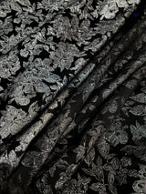 Brocade Jacquard Silver Floral on Black