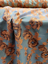 Brocade Jacquard Floral Fabric Orange Gold