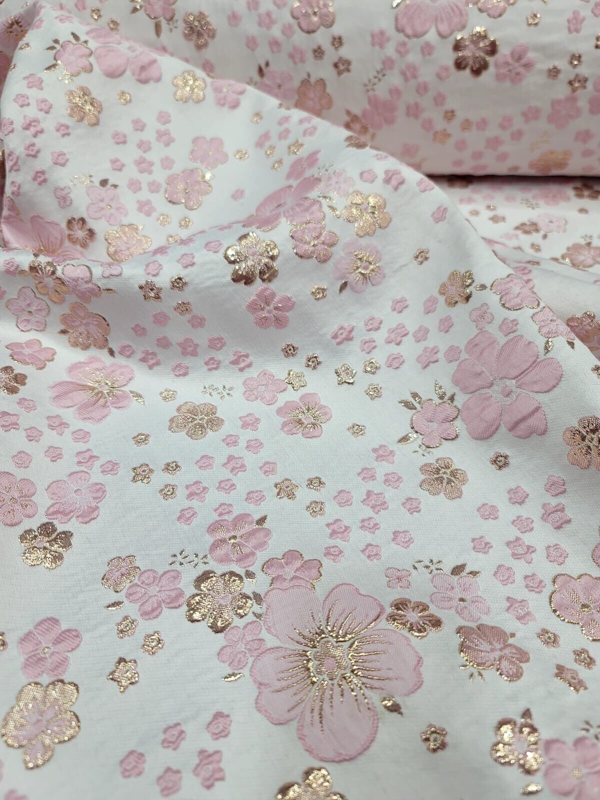 Brocade Jacquard Pink Gold Floral