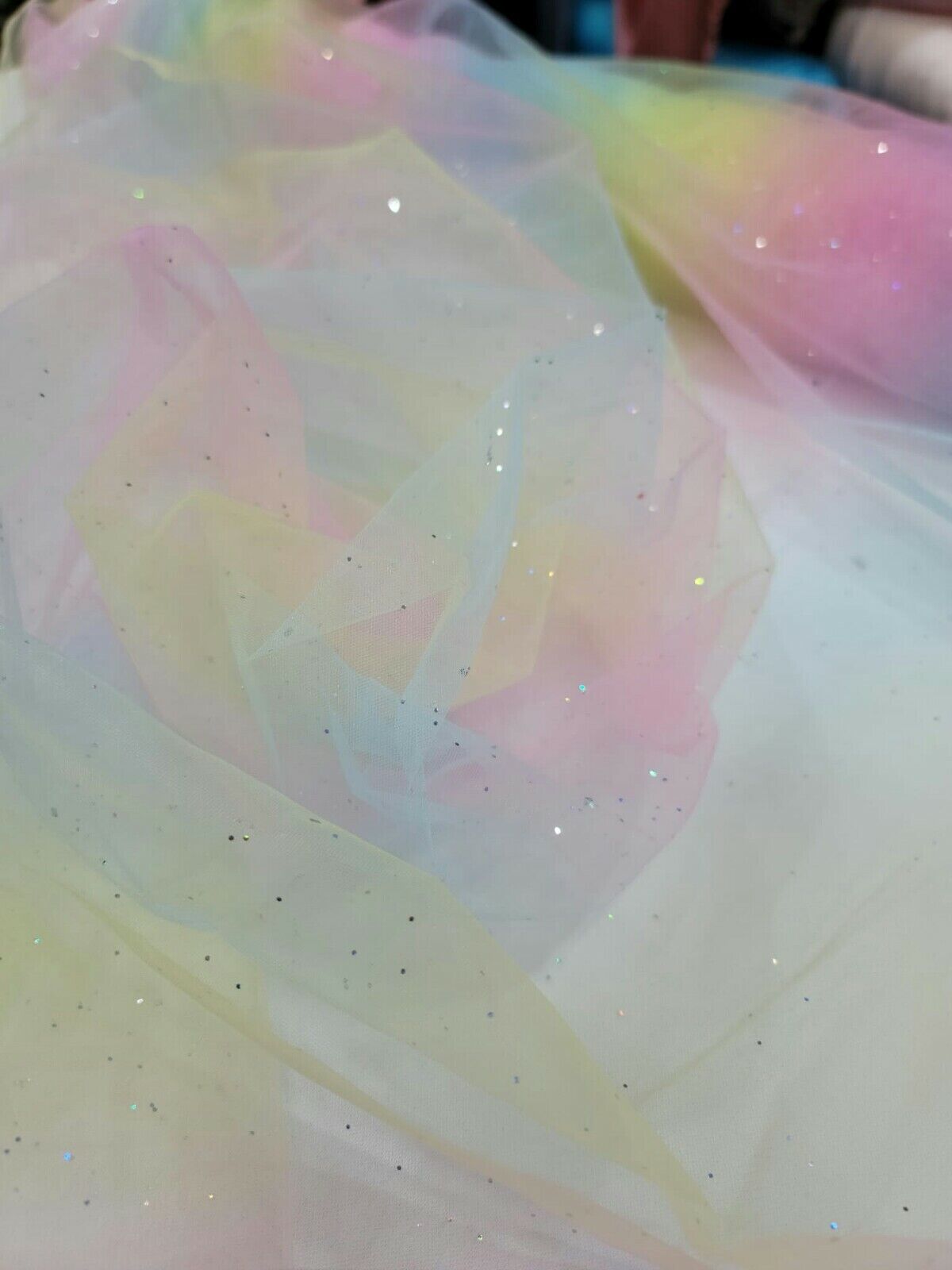 Rainbow Glitter Tulle Fabric