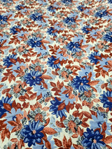 Brocade Jacquard Floral Chenille Fabric Blue Maroon Coral