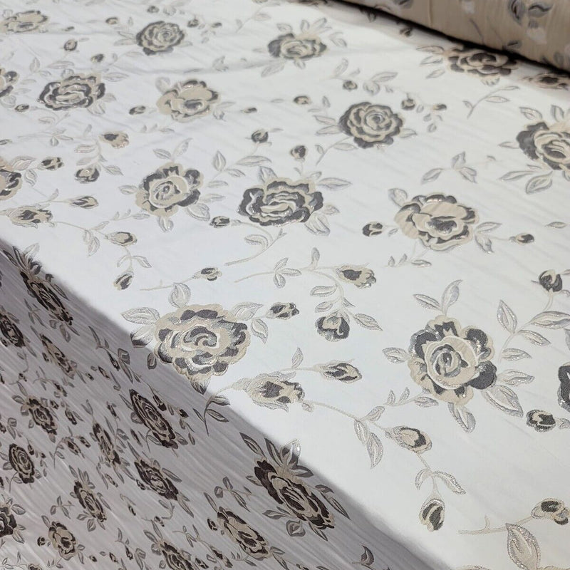 Brocade Jacquard Floral Fabric Beige Gold