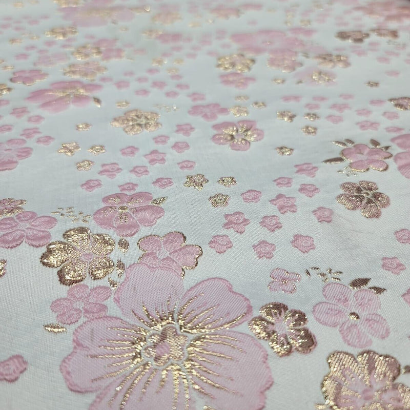 Brocade Jacquard Pink Gold Floral