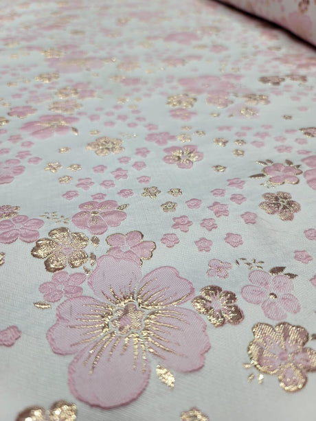 Brocade Jacquard Pink Gold Floral
