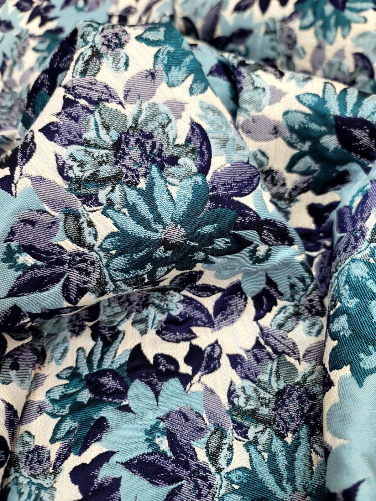 Brocade Jacquard Floral Fabric Purple Blue
