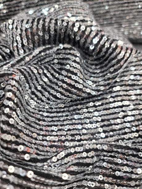 Sequin Stretch Mesh Fabric Silver on Black