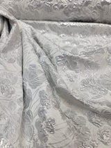 White Silver Floral Brocade Fabric
