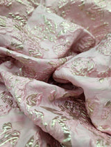 Brocade Jacquard Fabric Rose Pink Gold Metallic