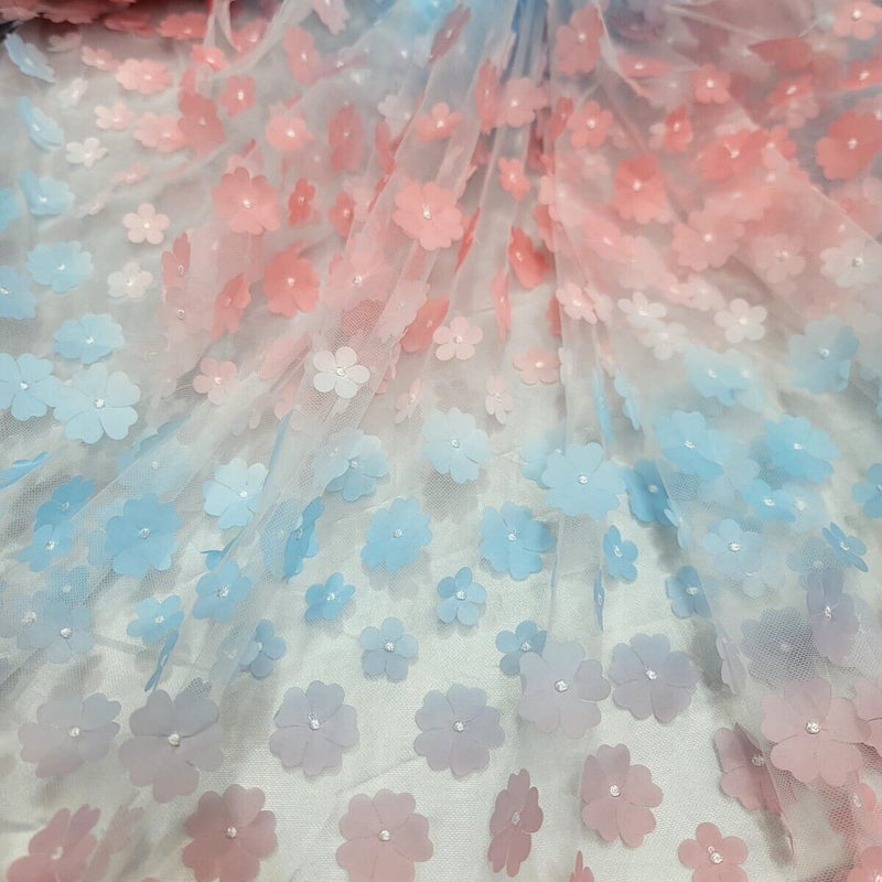 3D Floral Lace Multicolor Coral Blue