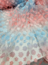 3D Floral Lace Multicolor Coral Blue