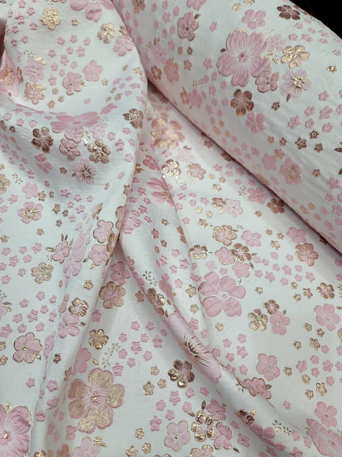 Brocade Jacquard Pink Gold Floral