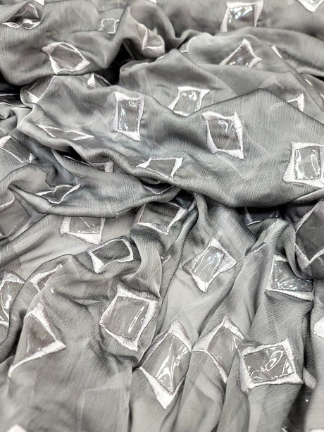 Embroidered Silk Chiffon Polyester Fabric Gray