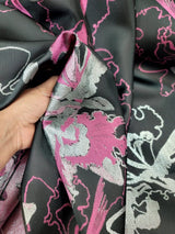 Brocade Jacquard Floral Fabric Pink Fuchsia Silver Black