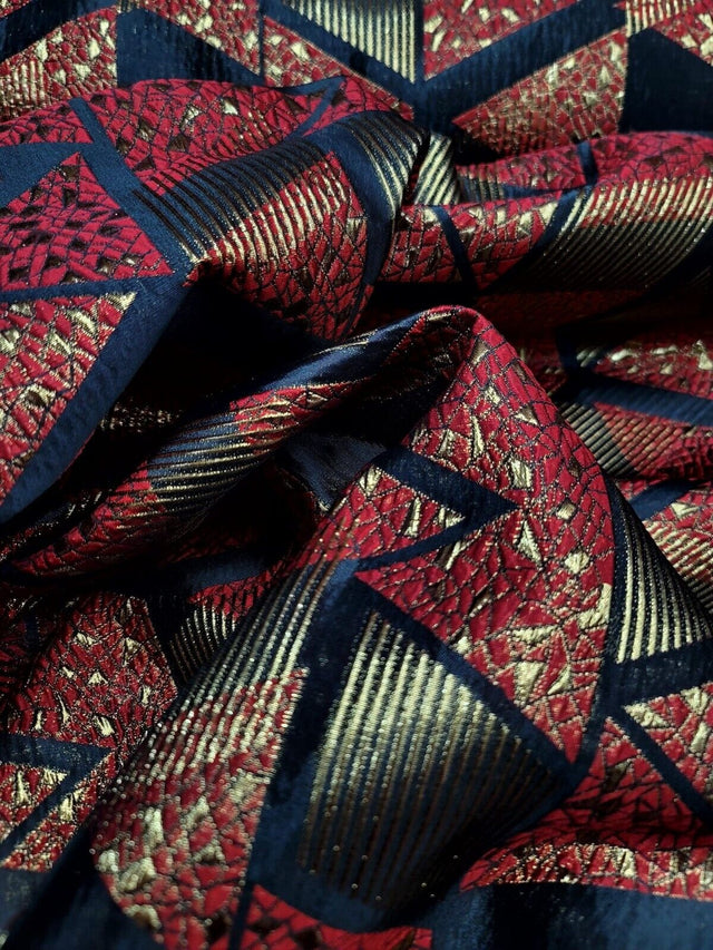 Black and Red Gold Metallic Brocade Fabric