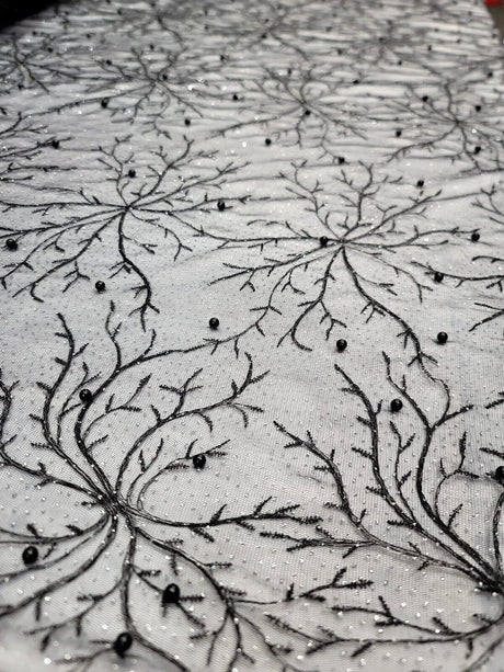 Embroidered Bridal Lace Fabric Black Silver