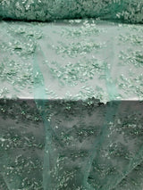 3D Floral Embroidery Beaded Mesh Lace Sage Green