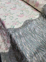 Brocade Jacquard Metallic Eyelash Fabric Sage Pink Gold
