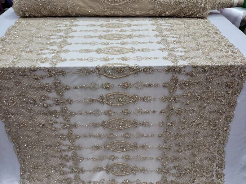 Beaded Lace Embroidery Floral Champagne