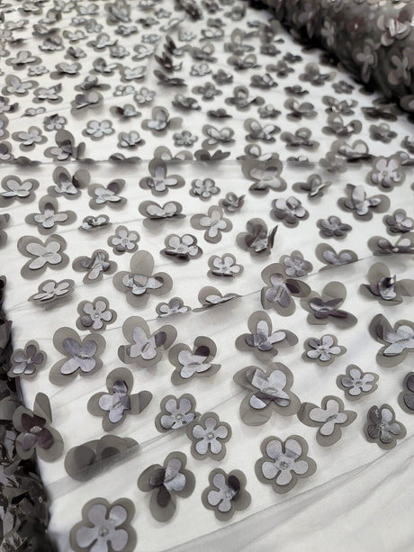 3D Floral Lace Gray Butterfly Fabric