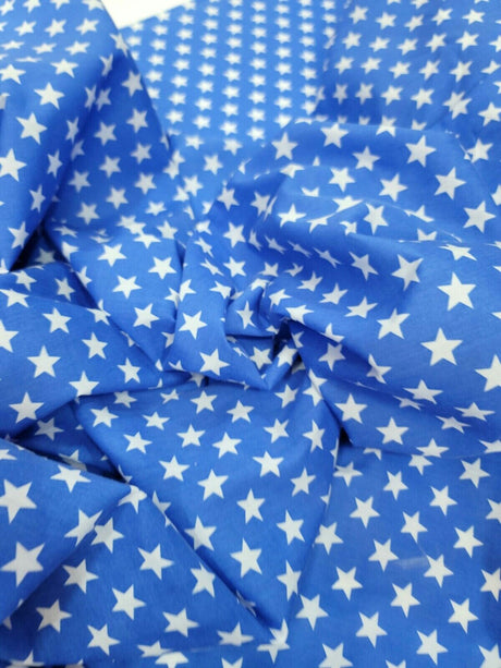 Cotton Fabric White Stars Sky Blue Background