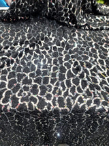 Sequin Faux Fur Stretch Fabric Black Silver