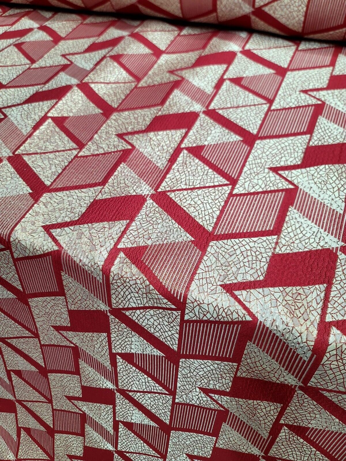 Brocade Jacquard Red Gold Metallic Geometric