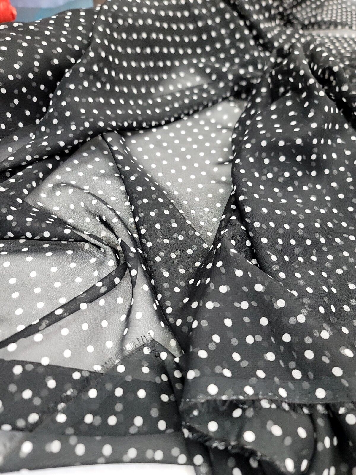 Sheer Chiffon White Polka-Dot Fabric