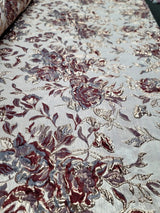 Burgundy Metallic Brocade Floral Fabric