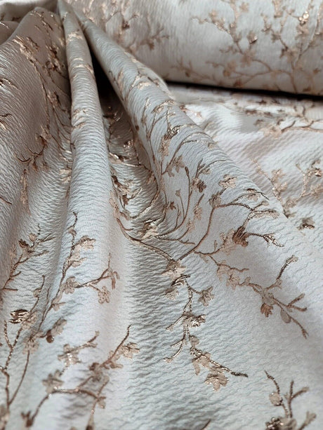Brocade Jacquard Fabric Rose Gold Metallic Floral