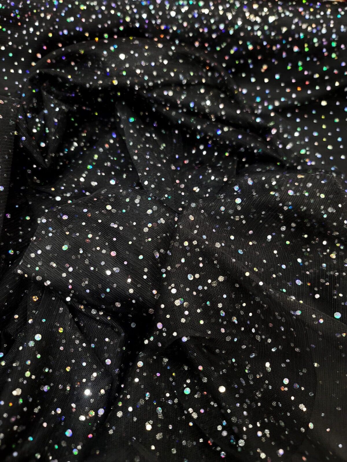 Black Stretch Mesh Iridescent Sequins Fabric