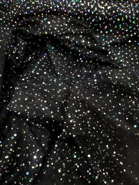 Black Stretch Mesh Iridescent Sequins Fabric