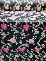 Brocade Jacquard Fabric Black Floral Pink Gold Blue